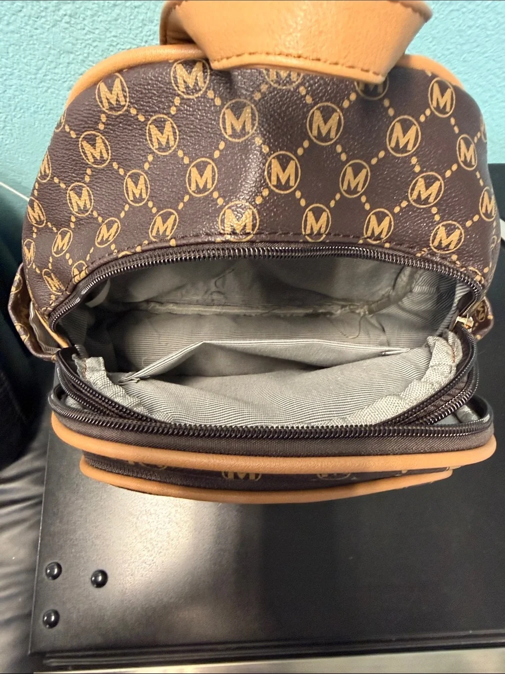 Source Unknown Brown and Tan Monogram Mini Backpack